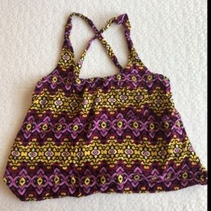 Purple and yellow sleeveless crop top